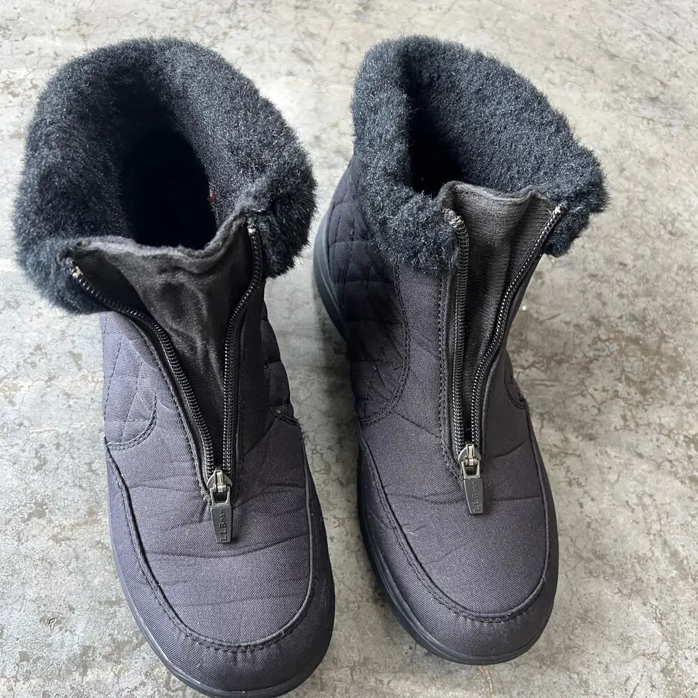 L.L. Bean Ultralight Waterproof Snow Boots Front Zip Quilted Black Women’s 7.5